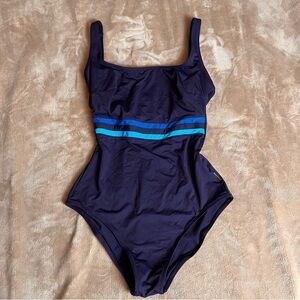 ANITA NWOT 'Svea' Square Neck Navy Blue Striped One Piece Swimsuit - Size 34C